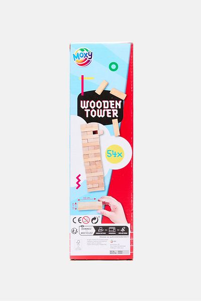 Moxy 54 Piece Wooden Tower Stacking Game, Beige