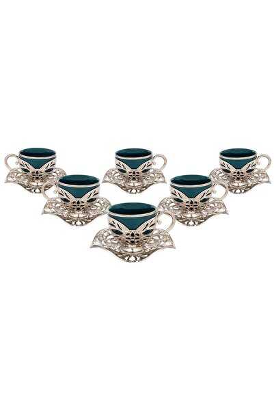 AiroBazar Six-Piece Presentation Set Büşra Green White 6-Person Cup Set