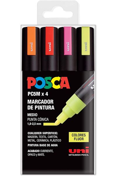 Uni Posca Pc-5M 1.8-2.5mm Marker Acrylic Painting Pen Set of 4 Highlighter Colors