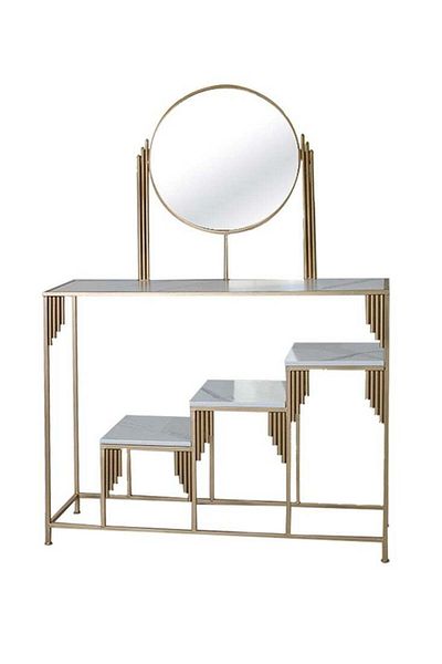 l'elefante Modern Entryway Console Table with Glossy White Ceramic Top + Decorative Golden Mirror + Durable Iro