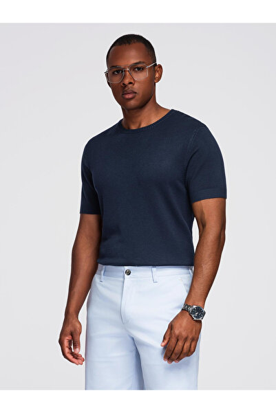 OMBRE Klassisches Herrenstrickhemd mit Rippenbündchen - Dunkelblau OM-TSCT-0252