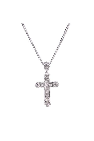 MBrands Lanț pandantiv în formă de cruce, 8,5 x 4,5 cm, decorat cu cristale de zirconiu, argintiu