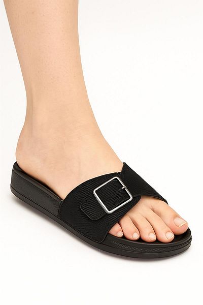 ISPARTALILAR 381 Comfortable Orthopedic Sole Daily Women's Slippers Double Buckle Women's Slippers with Sim Detail
