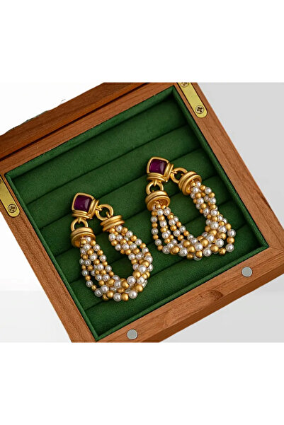 LİLİBETH BİJOU Altın Renk İnci Detaylı Vintage Küpe