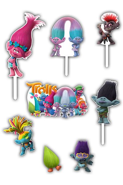 Bloom Atelier Trolls Cake Figurines, Set of 8 Cake Accessories, Cake Decoration Accessories, Cake Decorations