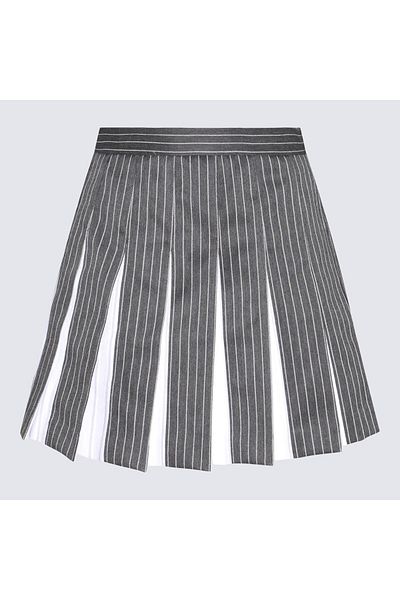 THOM BROWNE Thom Browne Grey And White Cotton-Wool Blend Skirt