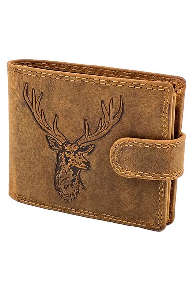 Micutz Genuine Leather Wallet for Men, Gold Edition, Engraved with Deer, RFID Protection, 12x10x2.5 cm