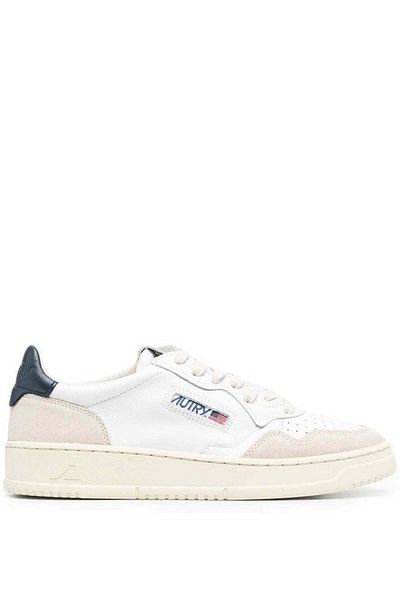 AUTRY 'Medalist' White Low Top Sneakers With Suede Inserts And Contrasting Heel Tab In Leather Man