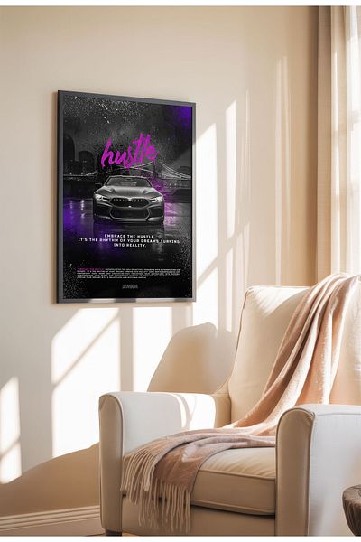 21mxm Motivational Car Poster, No Frame Canvas, "Hardest Worker" Quote, Drive to Win 2025