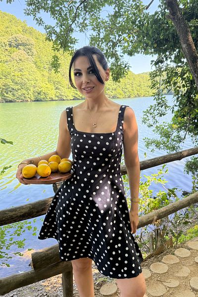 Seda Yalçın Atelier Black Thick Strap Polka Dot Mini Dress