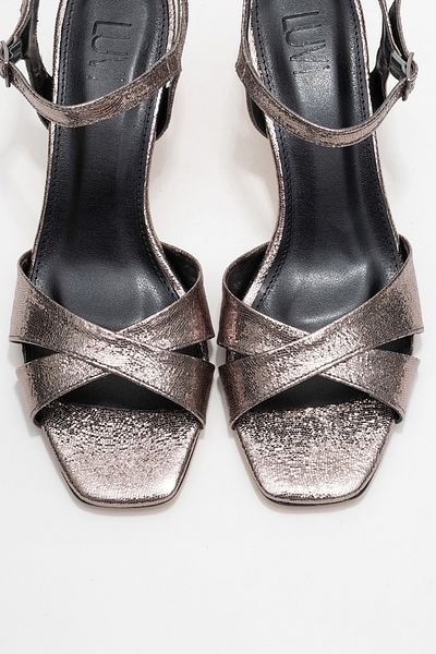LuviShoes Melin Platinum Patterned Cross Strap Women's Heeled Shoes
