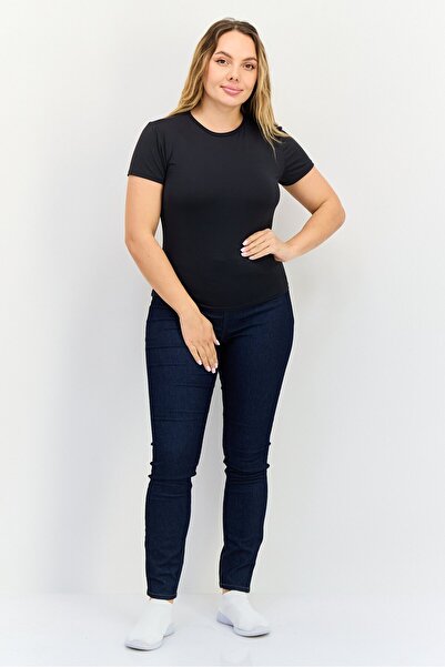 Bebe Women Crew Neck Short Sleeves Plain T-Shirt, Black