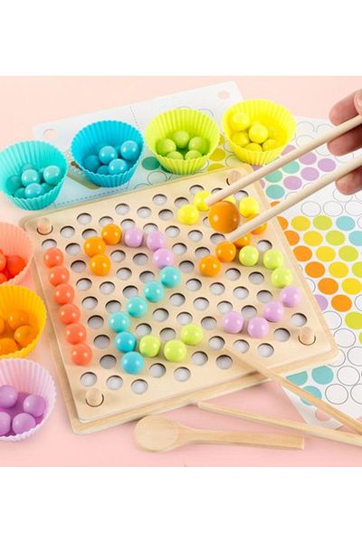 İSP Montessori Puzzle "ISP LikeSmart" with Natural Wooden Beads, Interactive and Educational, 77 Balls C