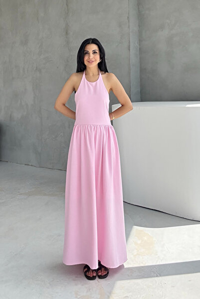 Seda Yalçın Atelier Pink Halter Dress with Gipeli Back