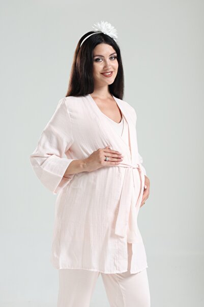 Yulem Homewear طقم بيجامة من قماش بودرة مسلم مزدوج الصدر للرضاعة الطبيعية للأ...