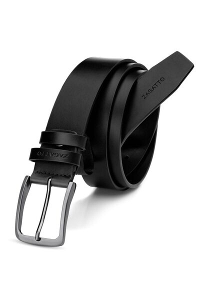 zagatto Men's genuine leather belt, black, 130 cm x 38 mm, classic metal buck...