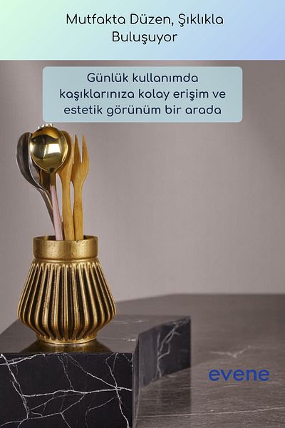 Evene Suport pentru tacâmuri de blat Suport decorativ pentru tacâmuri vertical Cilindru Suport pentru tacâmuri Culoare auriu anticat Model 83