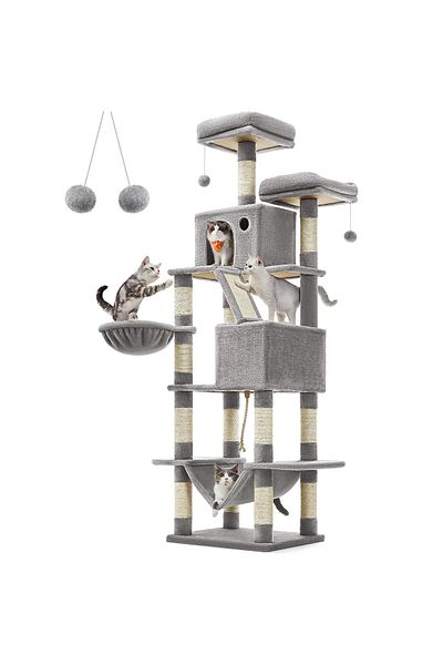 feandrea Cat play set, tree type, XXL, 2 hiding places, 60x50x206cm, gray