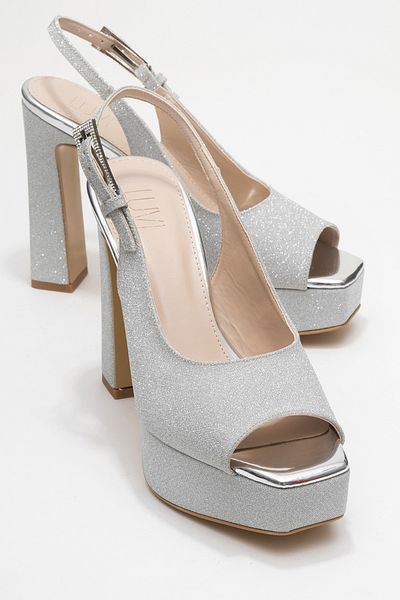 LuviShoes GLORA Pantofi de seară cu toc cu platformă pentru femei cu sclipici argintii