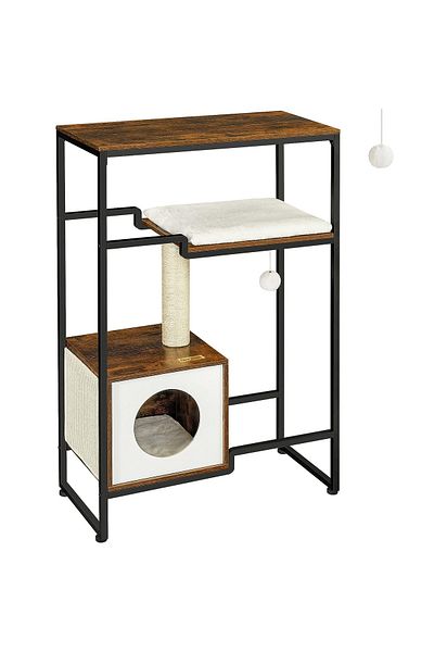 feandrea 2 In 1 Cat Furniture With Hideouts, 74x34x114cm, Vintage Brown