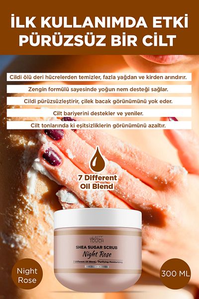 LAST TOUCH Body Scrub Nourishing, Moisturizing and Purifying, Shea Sugar Scrub 300 ml (Night Rose)