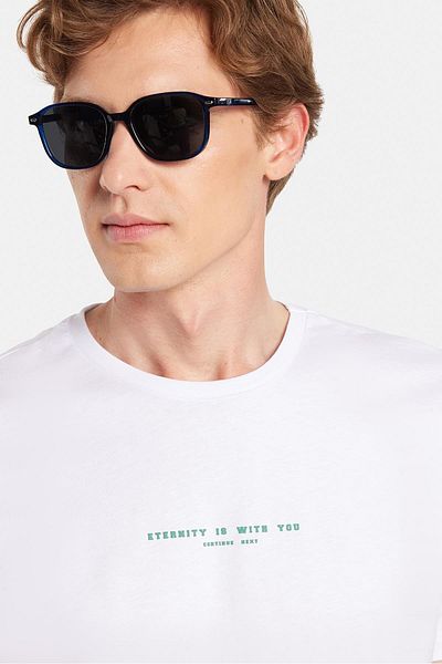 Tudors Ανδρικό T-shirt Slim Fit Slim Fit 100% βαμβακερό τυπωμένο λευκό μπλουζάκι με λαιμόκοψη