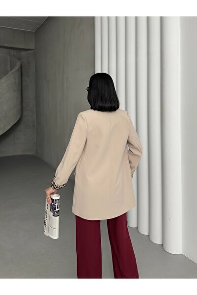 FATOŞ BUTİİK Leopar Astar Detaylı Blazer Ceket