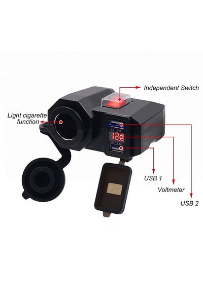 ideal STORE Mufa bricheta moto IdealSTORE cu USB si volmetru, 12V, 2xUSB 5V 2.1A