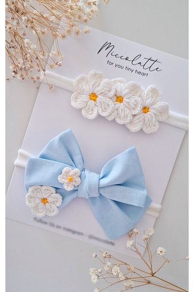 Miccolatte Newborn and Baby Daisy Hand Knitted Bandana Set of 2 (Suitable for up to 0-1 Years)