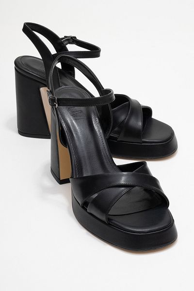 LuviShoes Pantofi cu toc cu platformă pentru femei LELLO Black Skin