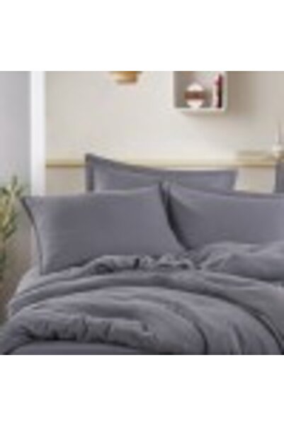 Hobby Premium luxury bedding set made of muslin and satin cotton, duvet cover 200x220cm, Anthracite