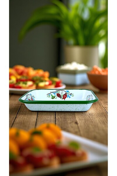 İnci Emaye 22 No Emaye Dörtgen Tabak Meze Kahvaltılık Kamp Piknik