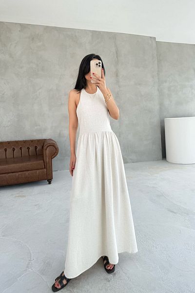 Seda Yalçın Atelier Beige Halter Dress with Gip on the Back