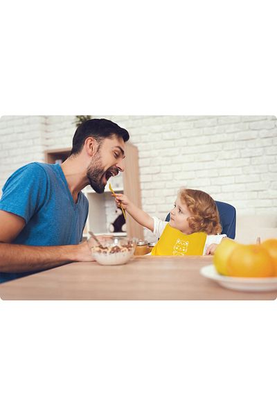 ideal STORE Bavetica pentru bebelusi YellowKitty IdealStore, din silicon moale, Impermeabil, cu buzunar pentru p