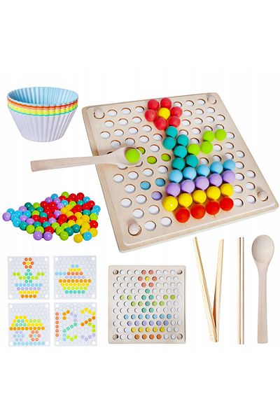 İSP Montessori Puzzle "ISP LikeSmart" with Natural Wooden Beads, Interactive and Educational, 77 Balls C