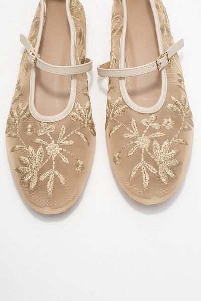 LuviShoes Juny Ecru Mesh Flower Embroidered Women's Ballerina Shoes