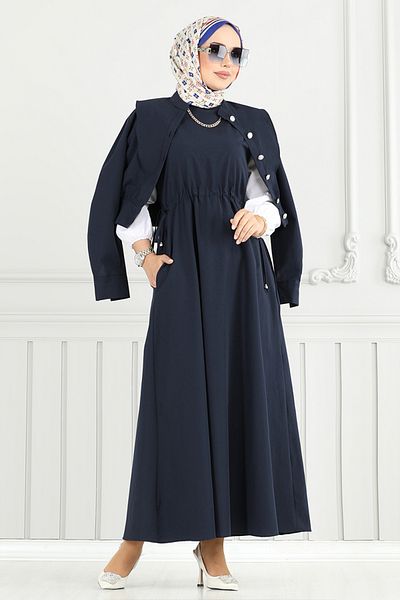 ModaMerve Hijab Gilet Suit 4450Ktr927-M Navy