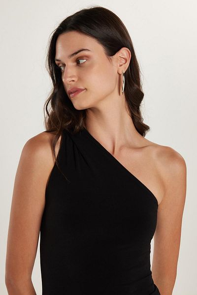 Tudors Γυναικείο Slim Fit Μαύρο φόρεμα με λουράκι ώμου