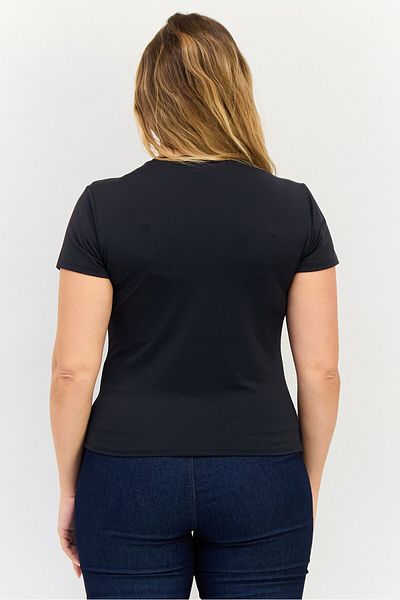 Bebe Women Crew Neck Short Sleeves Plain T-Shirt, Black