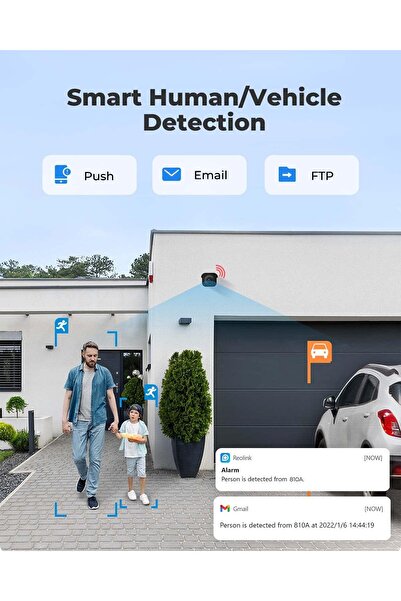 ReoLink كاميرا مراقبة 4K PoE، كشف ذكي عن الأشخاص/المركبات، تعمل مع مساعد Google IP الخارجي