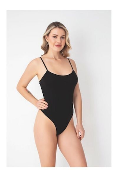 pamuklu Body pentru femei, chiloți tip tanga, bretele subțiri, negru, L