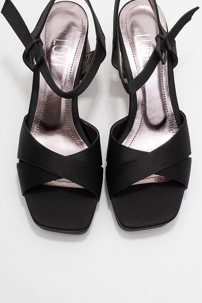 LuviShoes Lisbon Black Satin Cross Strap Women's Platform Heeled Shoes