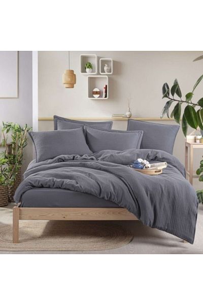 Hobby Premium luxury bedding set made of muslin and satin cotton, duvet cover 200x220cm, Anthracite