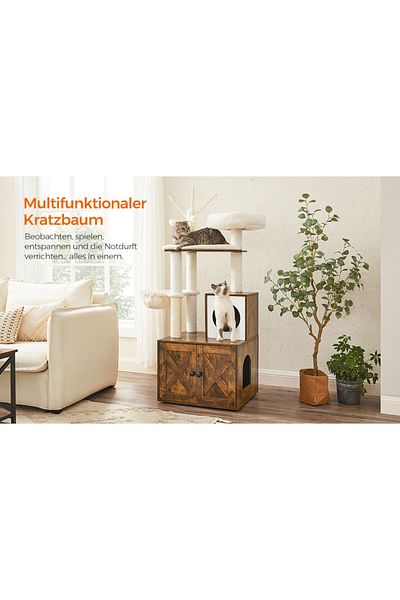 SERSIMO FEANDREA Mobilier 2 in 1 pentru pentru pisici cu cusca si loc de joaca, 58x50x140cm, maro vintage