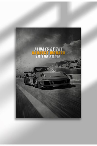 21mxm Motivational Car Poster, No Frame Canvas, "Hardest Worker" Quote, Drive to Win 2025