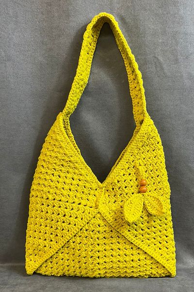 Uretti - Emine 9106 8528 Geantă de umăr tricotată manual cu mărgele din lemn - Galben lămâie