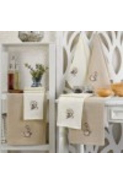 Eponj Home Set 6 prosoape de bucătărie cu broderie cafea, 40x60cm, Eponj Home, Cafea