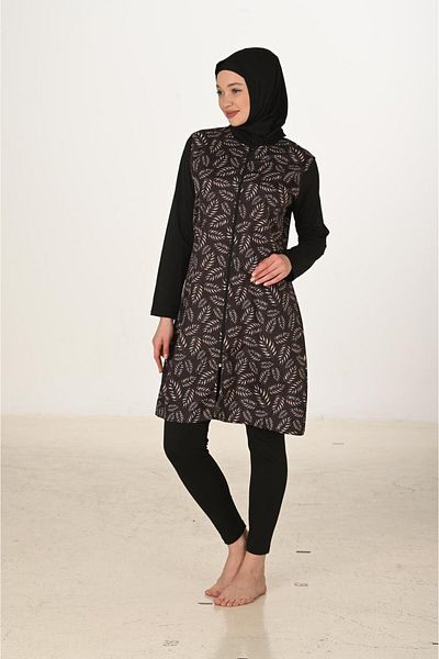 Fantasy Full Covered Patterned Parachute Fabric Hijab Swimsuit 3439
