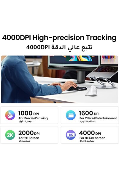 Generic UGREEN Ergonomic Vertical Wireless Mouse, 2.4GHz Bluetooth, 4 DPI Levels, 5 Buttons, White