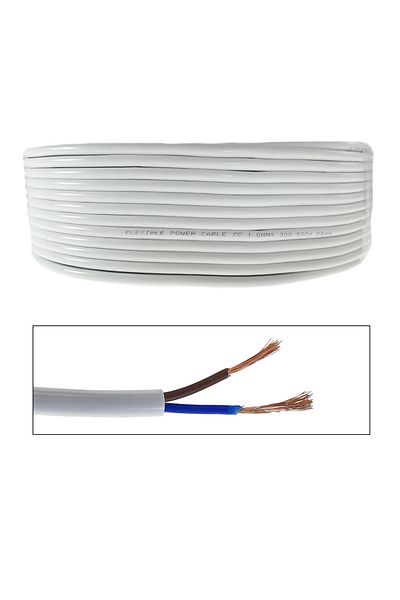OEM MYYM electrical cable roll, 2 x 1 mmp, copper, 100m, CEMYYM-2-1MM-WH, 2C, 300/500V, white